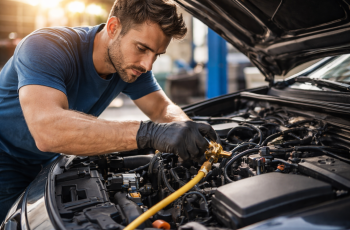 mechanik napełniający klimatyzację samochodową w warsztacie