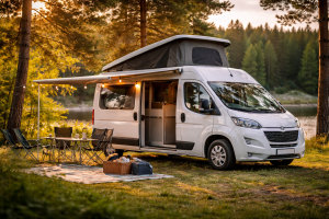 kamper na łonie natury vanlife jezioro podróż samochodem