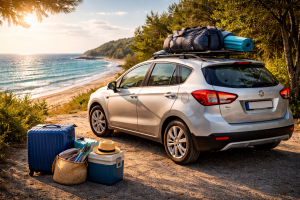 samochód na wakacyjnej trasie droga krajobraz podróż autem