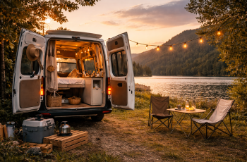 vanlife w Polsce camper nad jeziorem podróżowanie samochodem