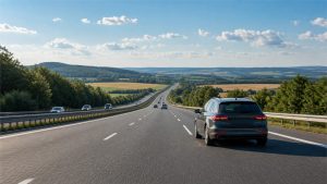 Samochód jadący spokojnie autostradą podczas oszczędnej jazdy