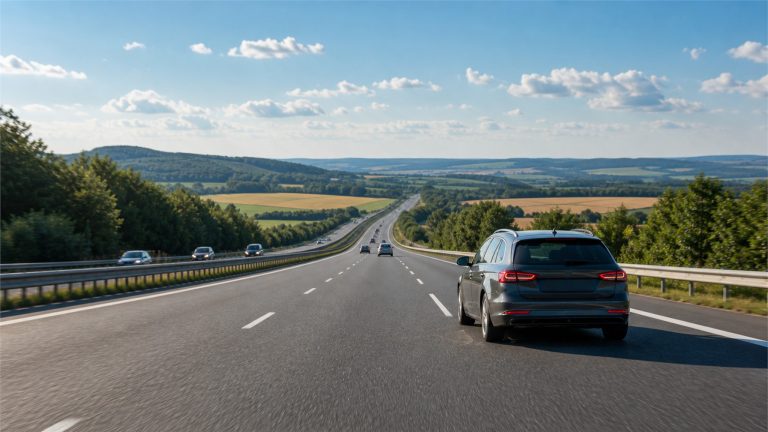 Samochód jadący spokojnie autostradą podczas oszczędnej jazdy