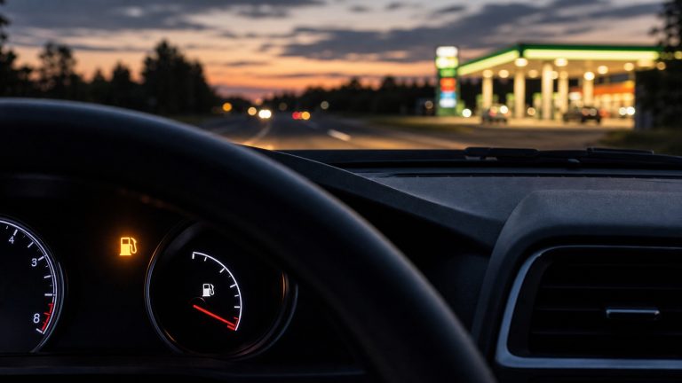 Kontrolka niskiego poziomu paliwa podczas jazdy na rezerwie