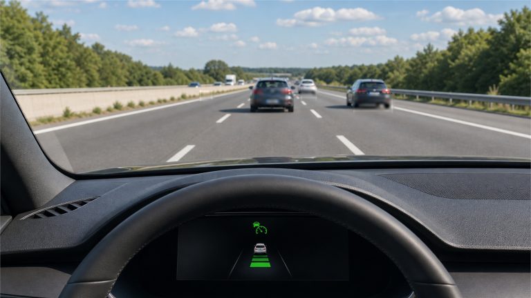 Tempomat adaptacyjny ACC podczas jazdy samochodem po autostradzie