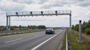 Fotoradar i bramownica odcinkowego pomiaru prędkości na europejskiej drodze