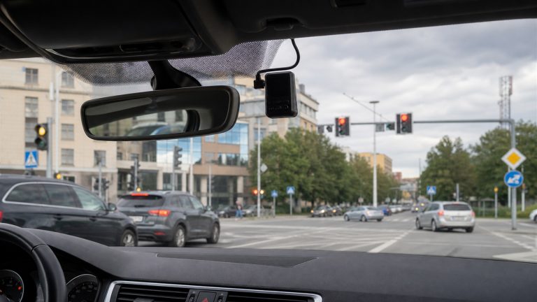 Kamera samochodowa zamontowana przy lusterku wstecznym