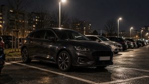 Samochód na nocnym parkingu ilustrujący temat najczęściej kradzionych aut w Polsce