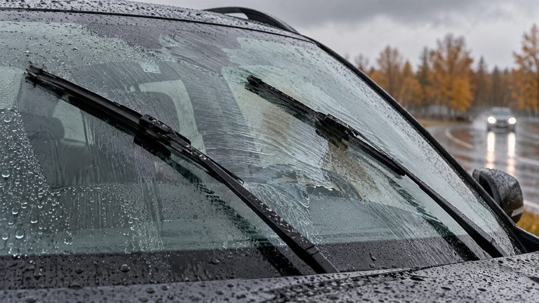 Zużyte wycieraczki samochodowe pozostawiające smugi na szybie
